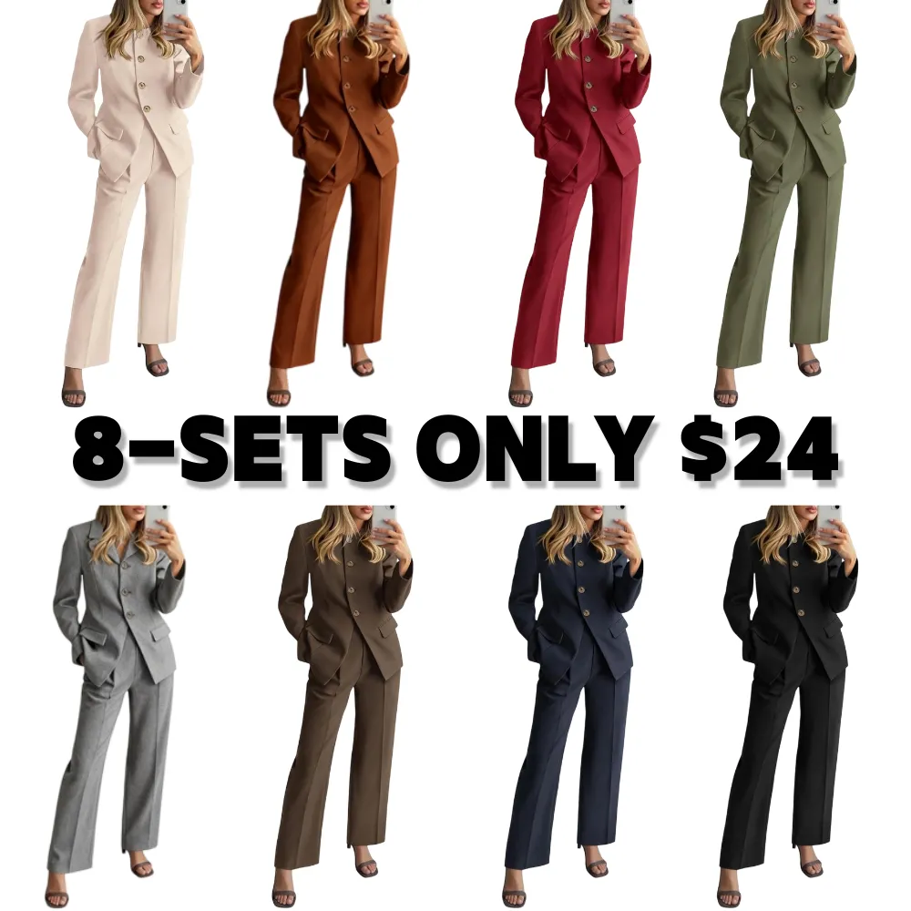 Two-Piece Set for Women Fall Fashion Business Casual Long Sleeve Blazer Jackets Wide Leg Pant Suits Pockets