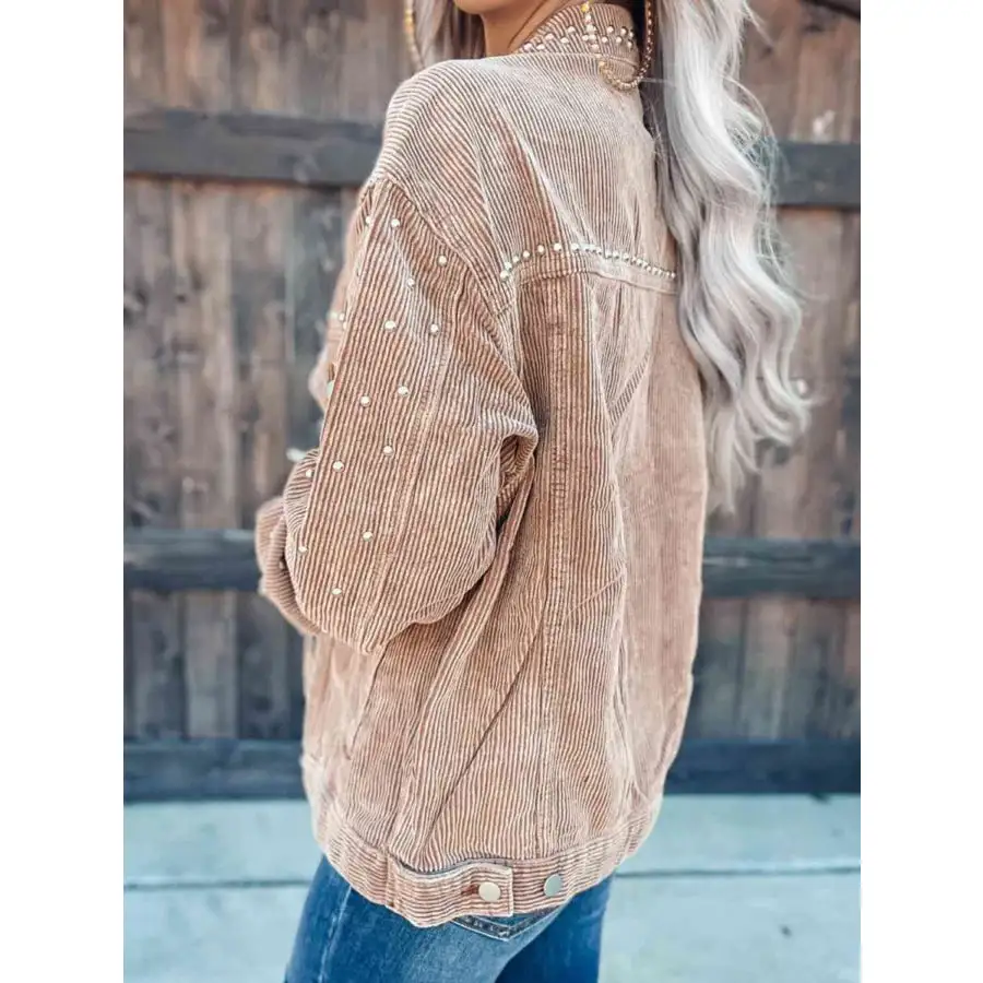 Studded Collared Neck Button Down Jacket