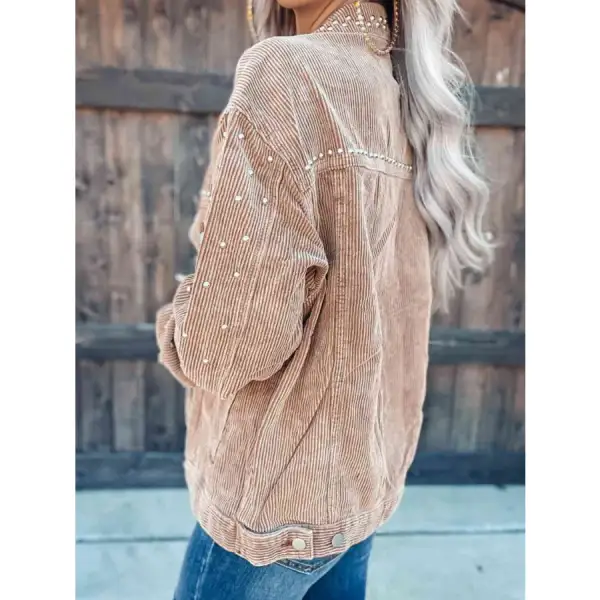 Studded Collared Neck Button Down Jacket