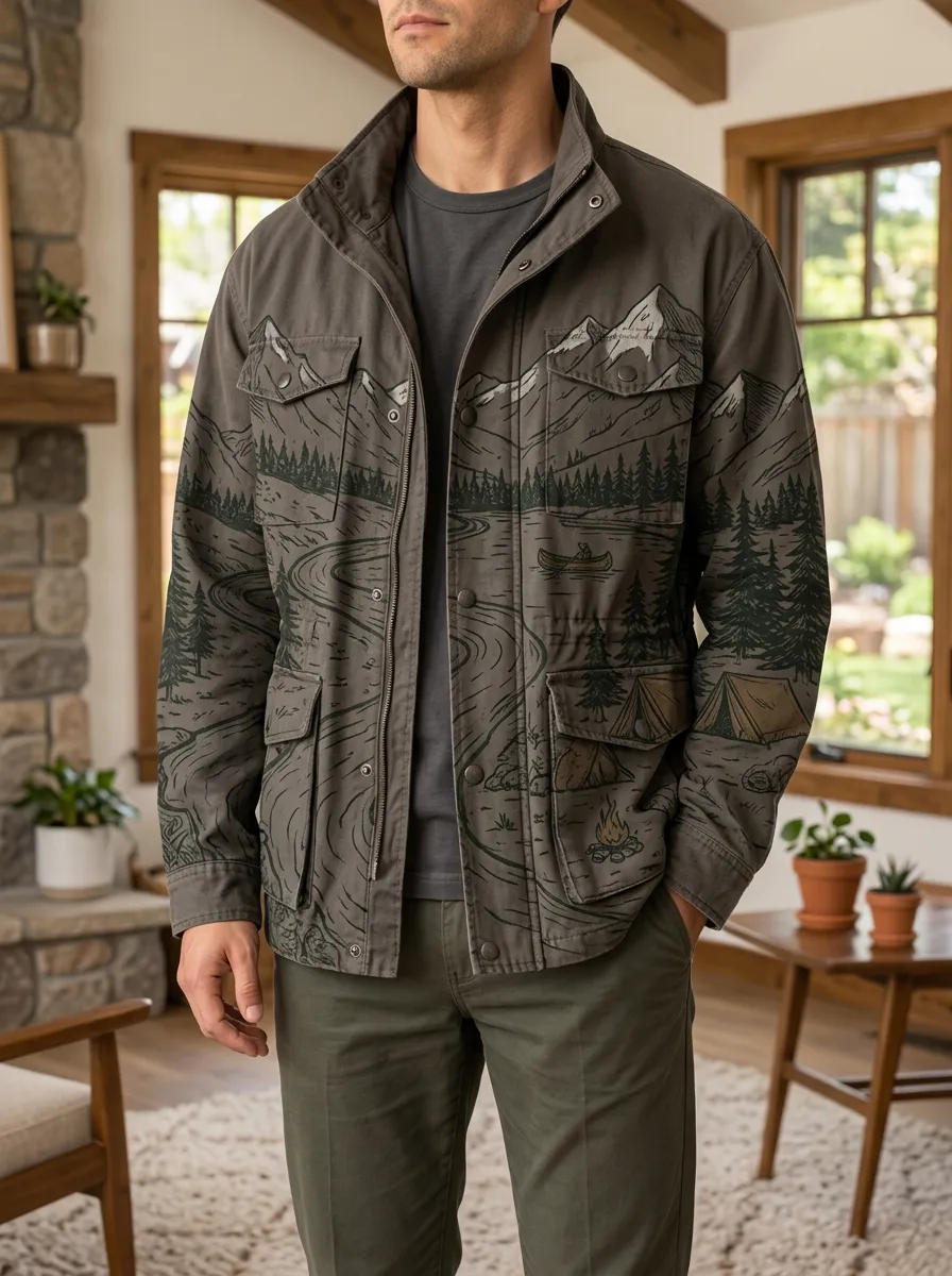 Men's Camping Mountain Forest Rugged Adventure Jacket