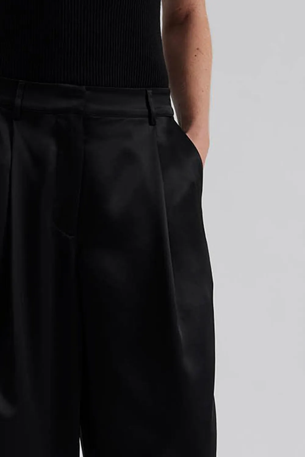 Elastic Waist Wide Leg Satin Trousers