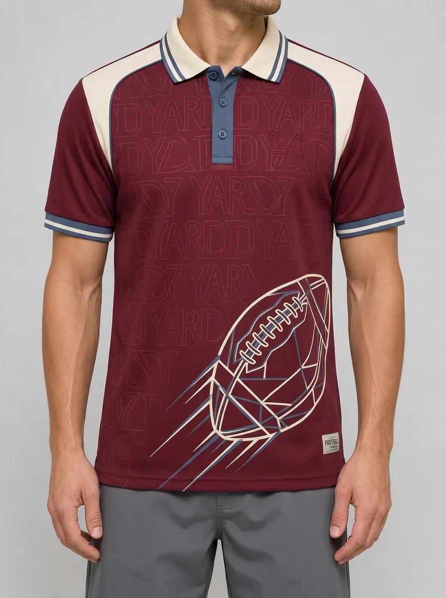 Men's American Football Lover Geometric Ball Printed Polo Shirt