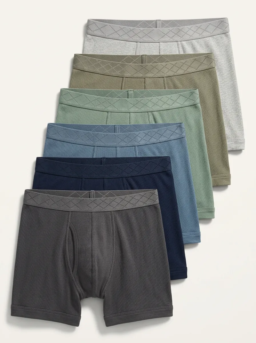 Men's Ribbed Knit Elastic Waistband 6-Pack Boxer Briefs