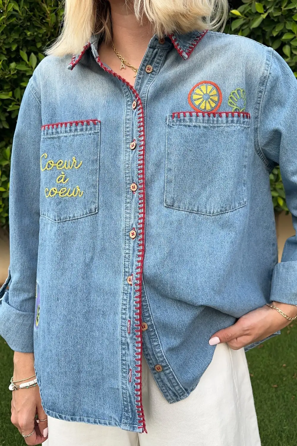 Denim Button Front Button Down Shirt