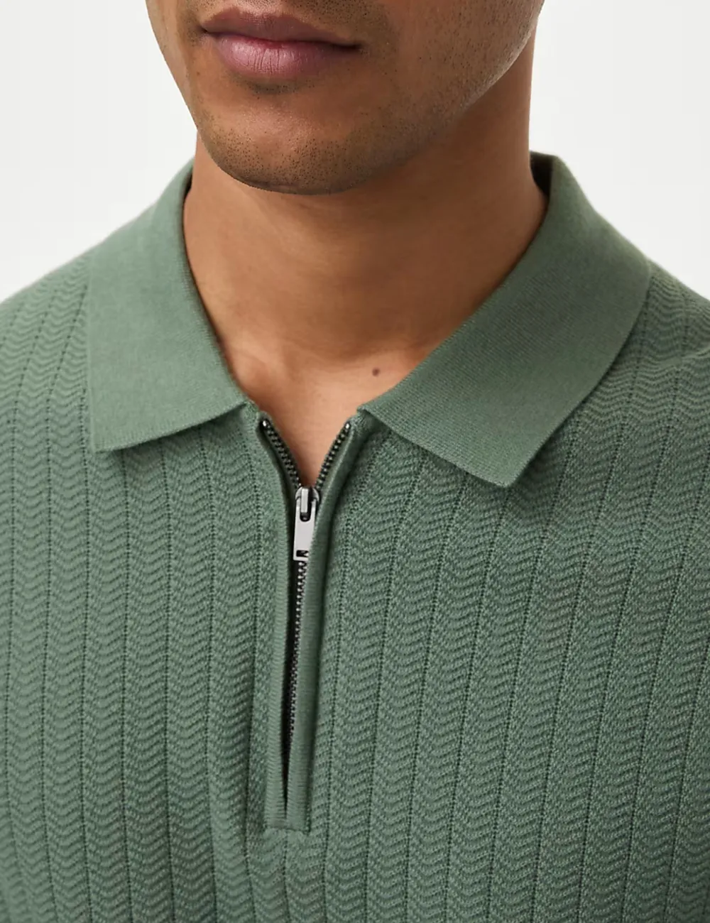 Men's Pink Textured Knit Quarter Zip Polo
