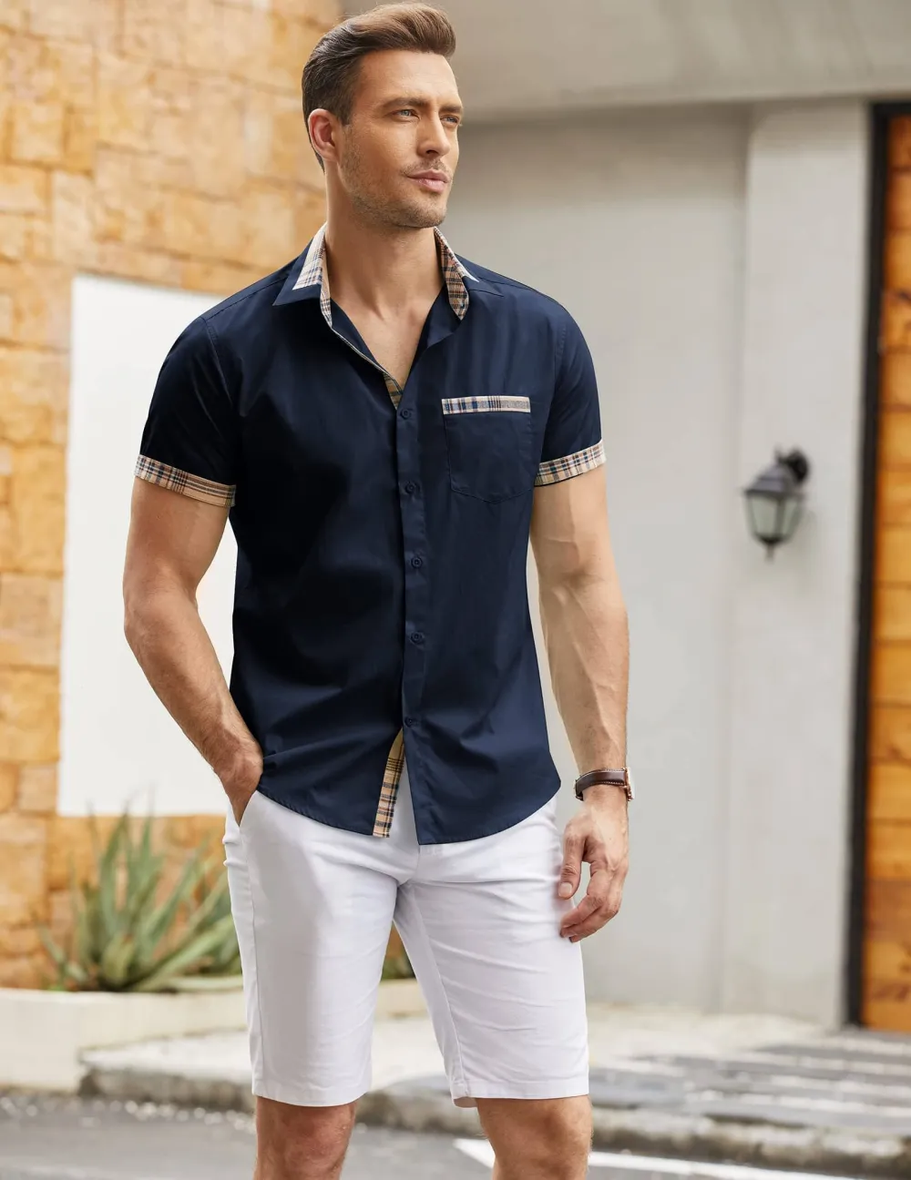 Casual Plaid Collar Linen Shirt