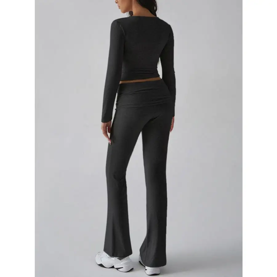 Square Neck Long Sleeve Top and Pants Set