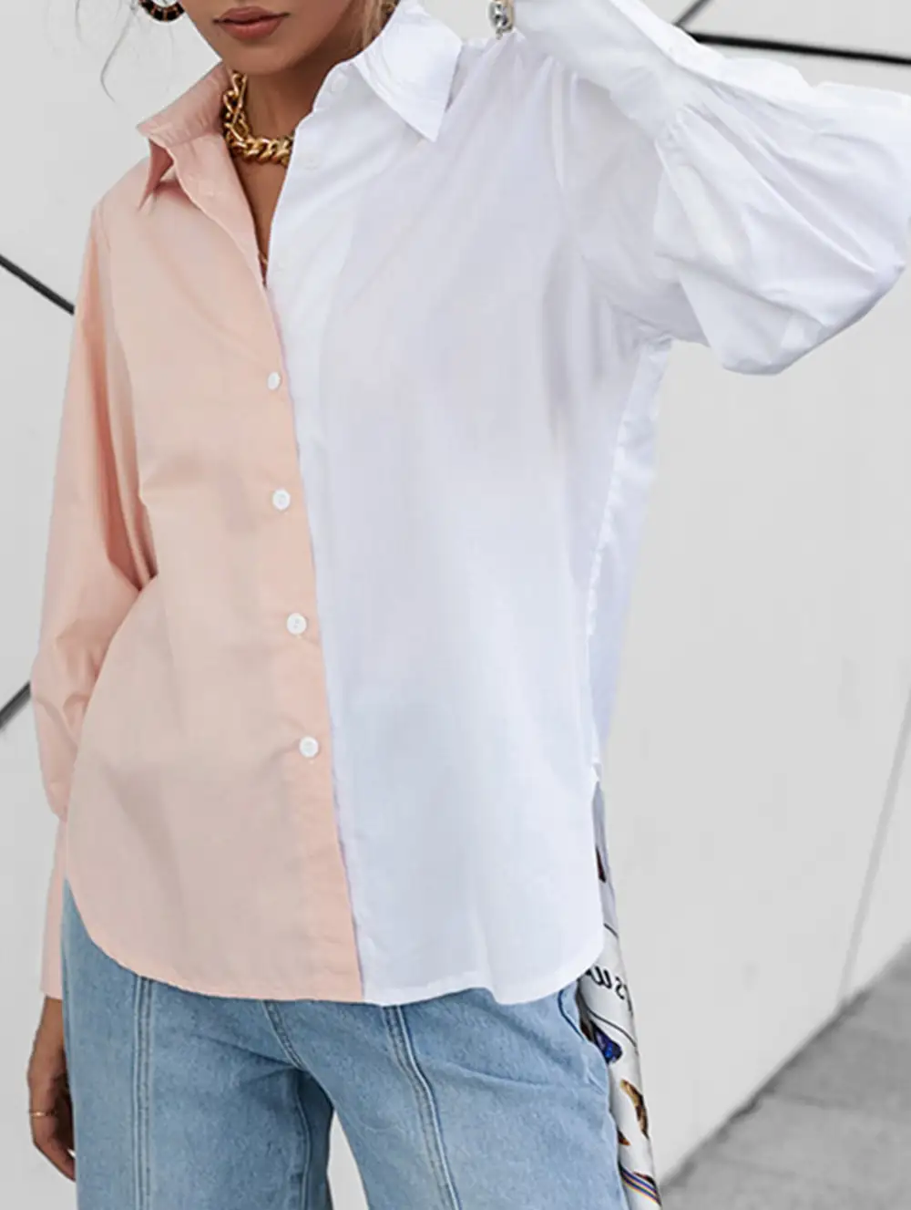 Simple Patchwork Contrast Detail Shirt