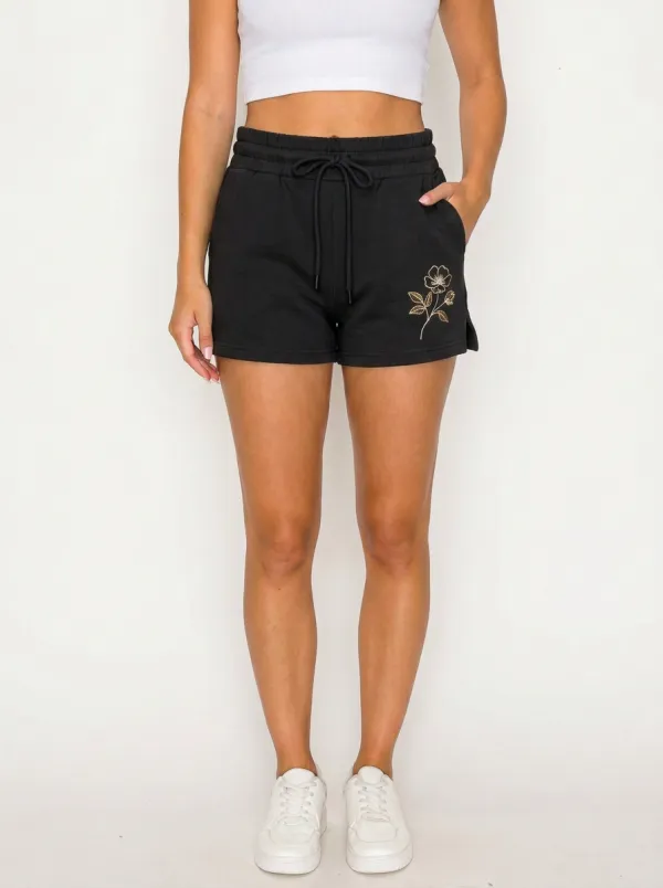 Women's Side-Slit Floral-Embroidered Lounge Shorts