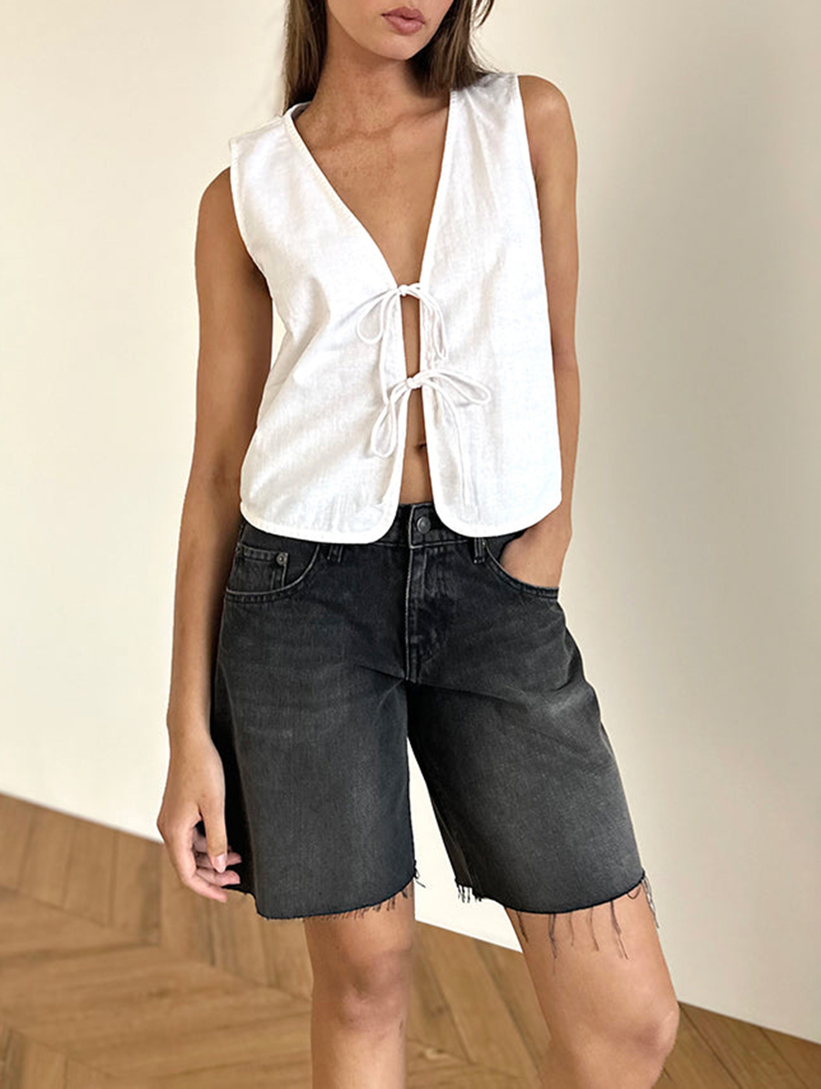 Off White Tie Front Top