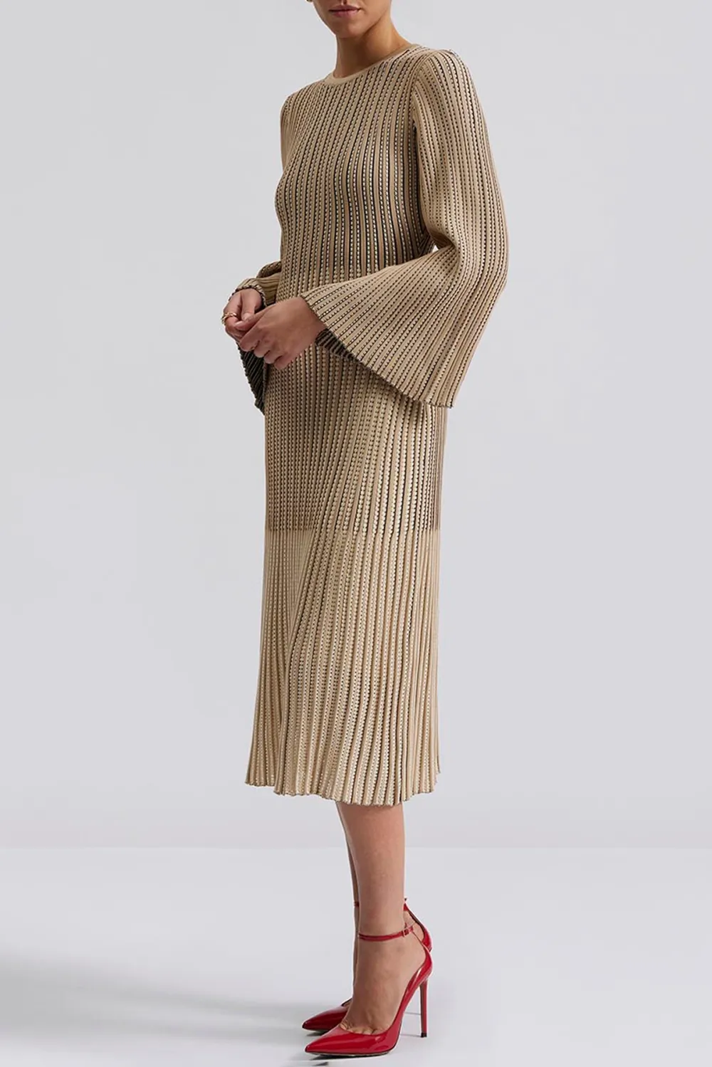 Ribbed Knit Flared Midi Dress