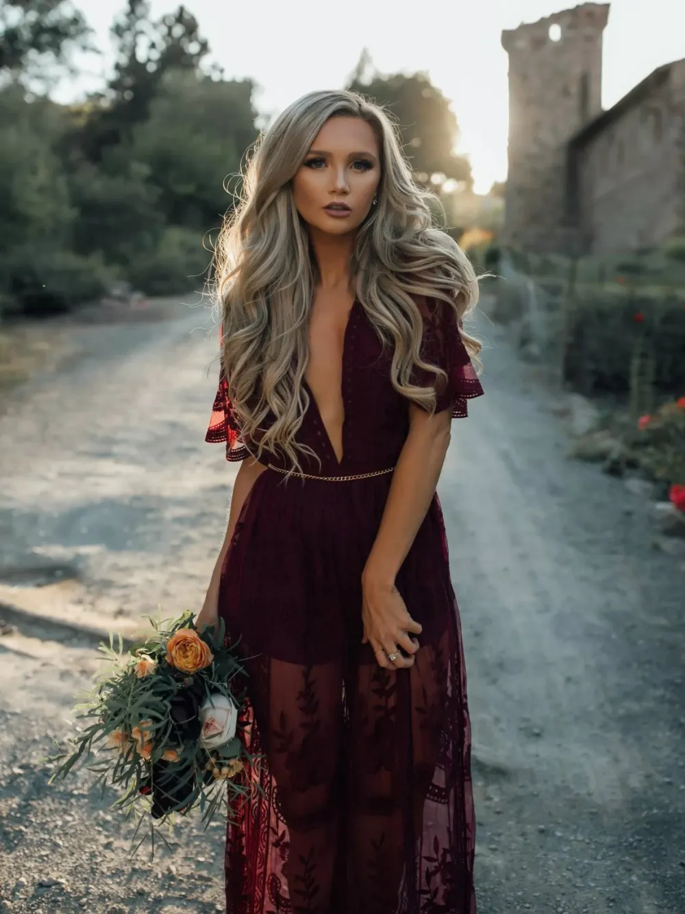 The Tempting Red Sheer Mesh Lace Dress