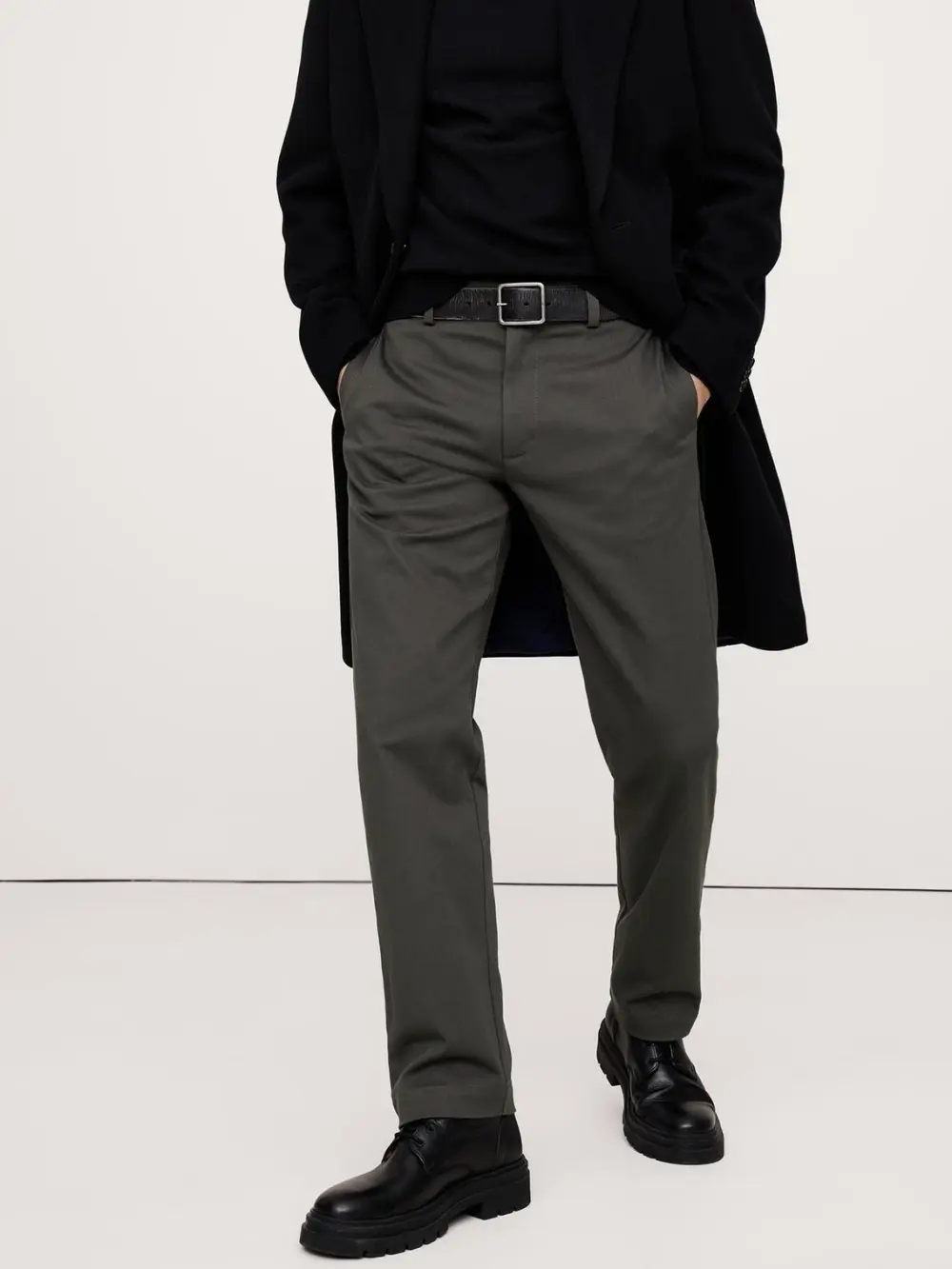 Casual Fashion Straight Charcoal Gray Stretch Cotton Trousers