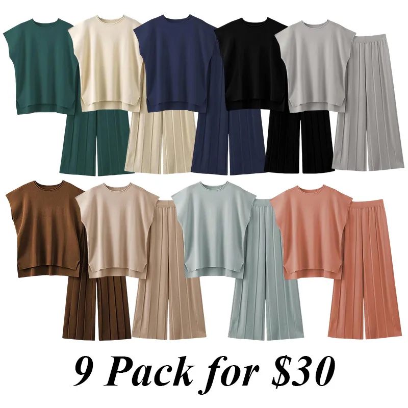 6PACK/9PACK-Knit Pullover Tops High Waisted Pants Outfits