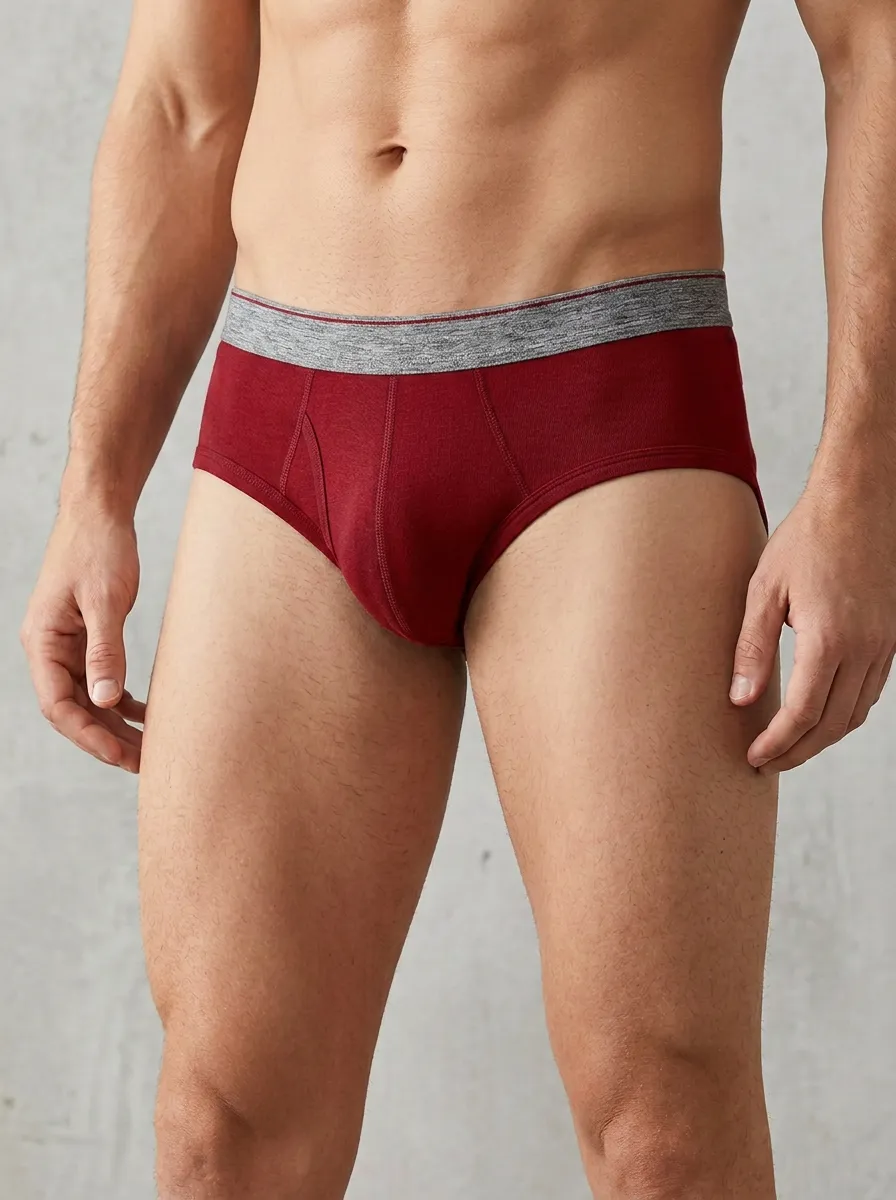 Men's Navy Blue Grey Waistband Solid Color Briefs