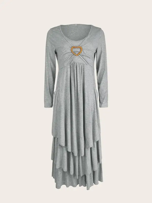 Full Size Heart-Decor Layered Midi Dress Plus Size