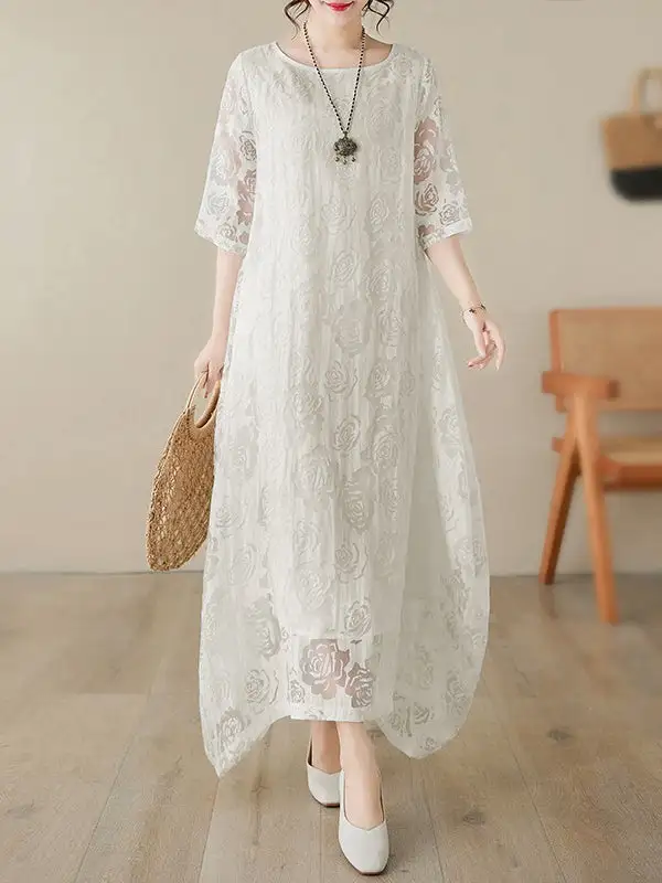 Gauze Neck Maxi Dress