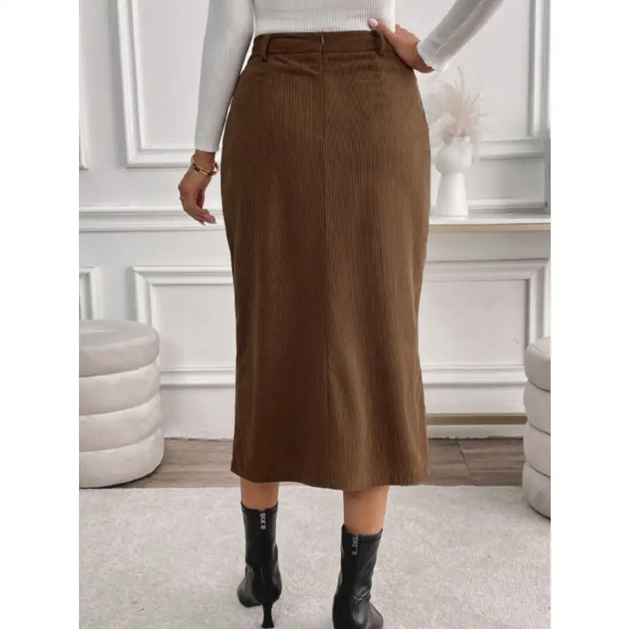 Perfee Slit Midi Skirt with Pockets