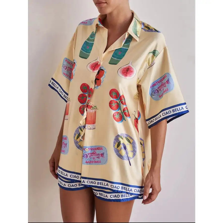Printed Button Up Top and Shorts Set