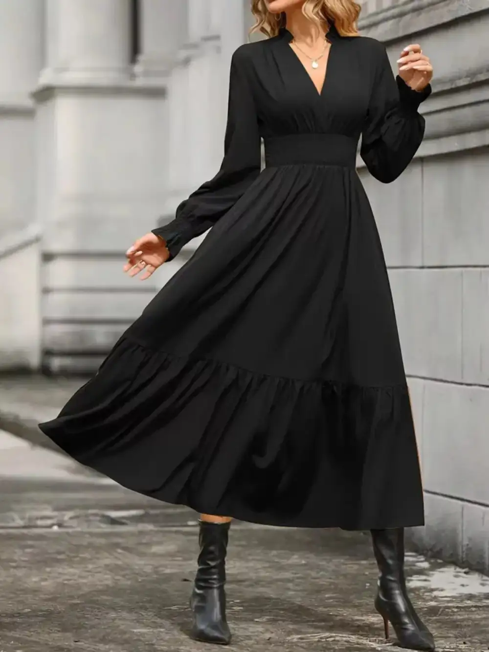 Tiered Long Sleeve Midi Dress