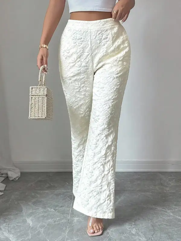 Wide Leg High Waist Textured Pocketed Pants