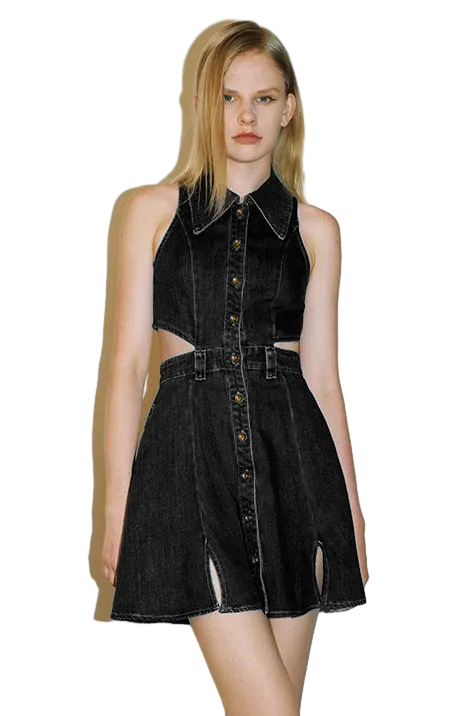 Cut-Out Sleeveless Denim Dress