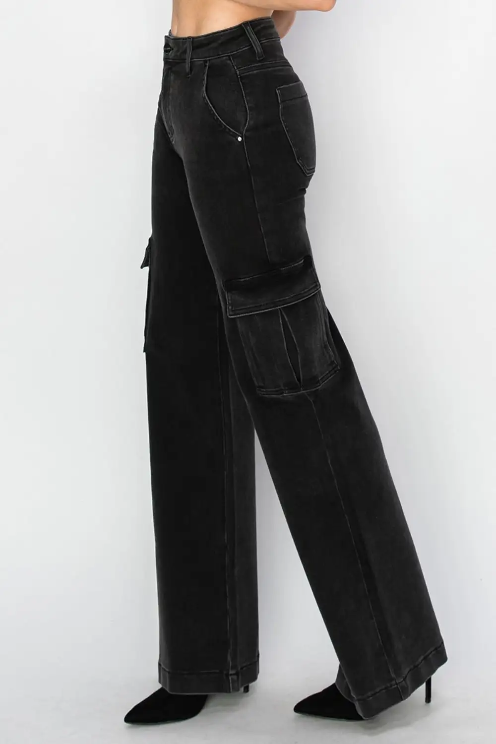 High-Rise Wide-Leg Cargo Denim Jeans