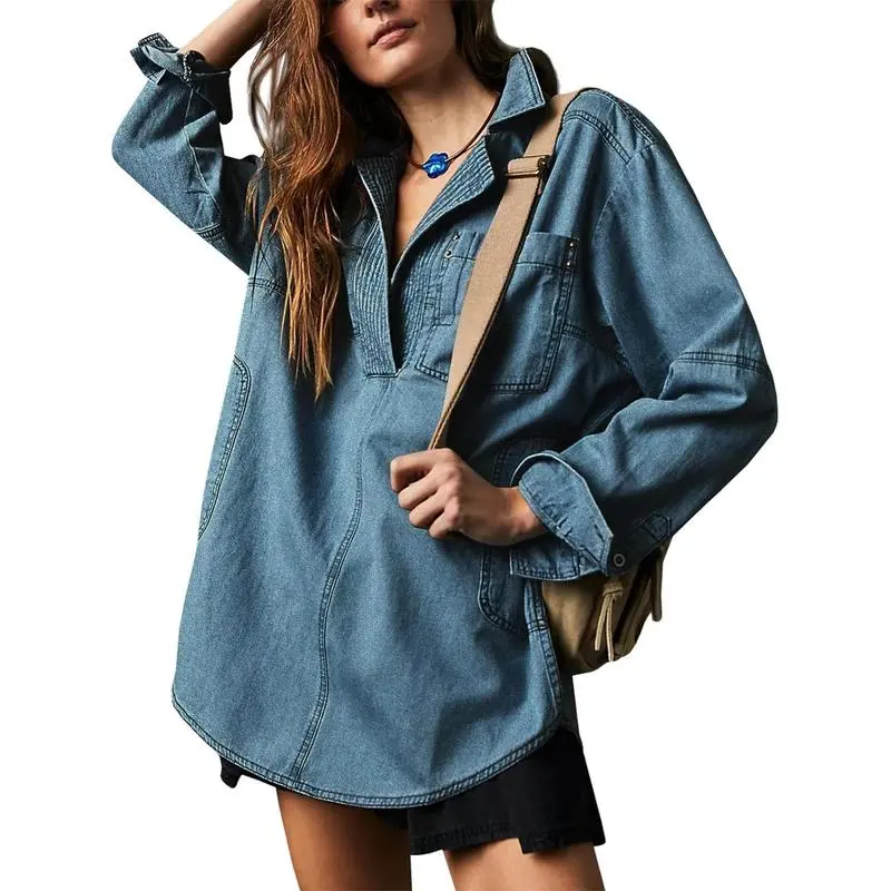 Women’s Denim Pullover Blouse – Casual, Versatile & Effortlessly Chic