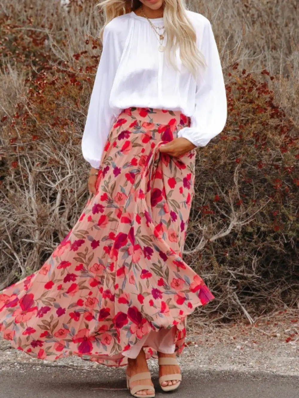 Structured Pleated Printed Skirt