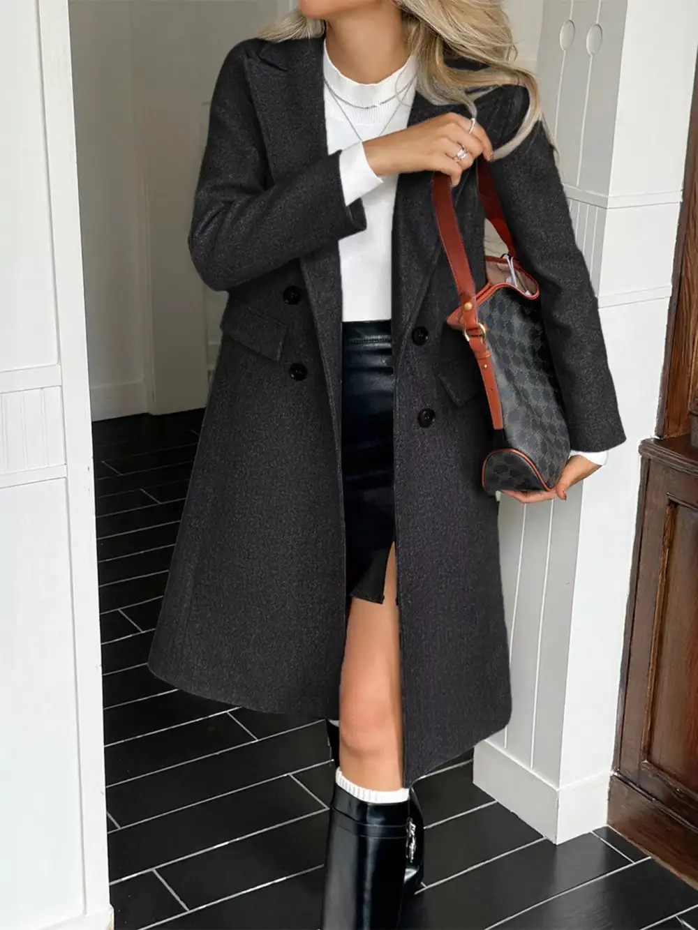 Double-breasted Wool Blend Overcoat Jacket
