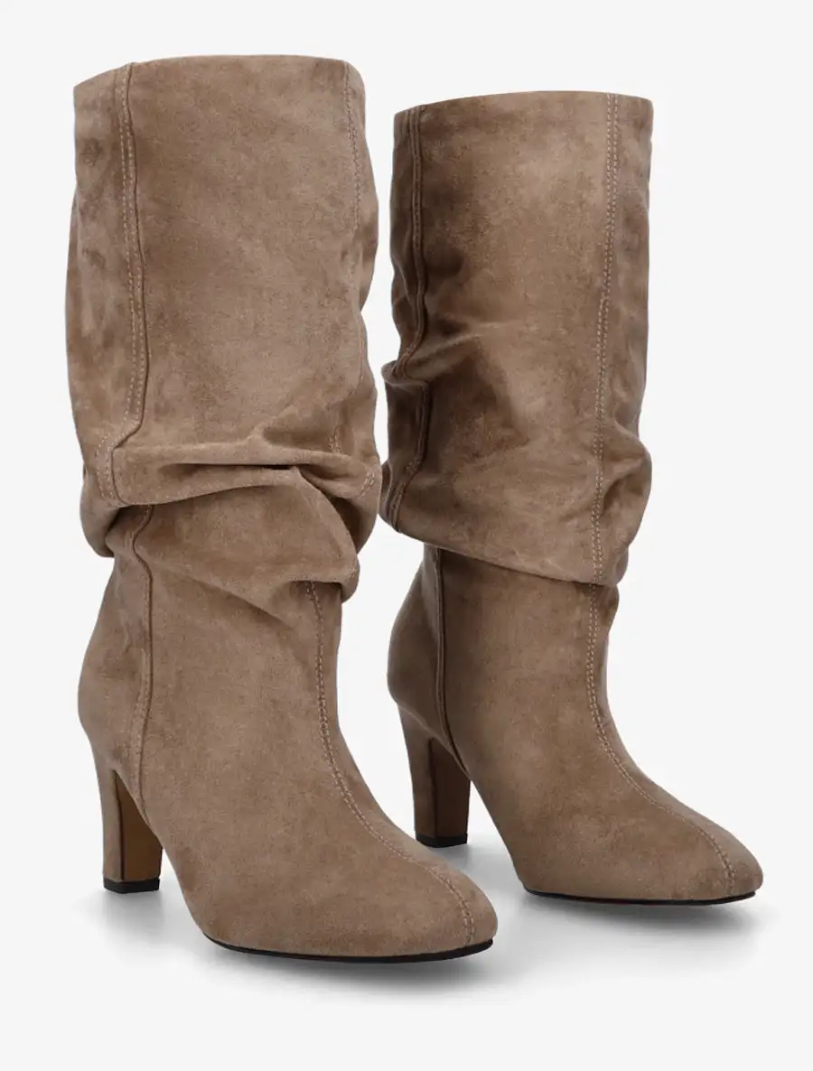 Refined Block Heel Ruched Faux Suede Knee High Boots