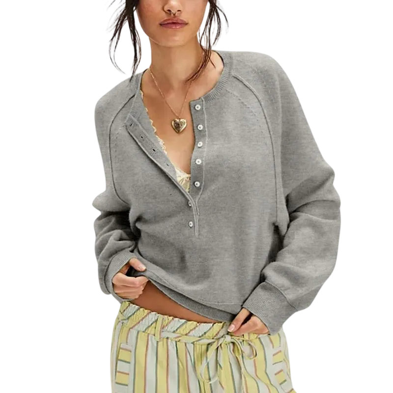 Women's Henley Neck Half-Button Knitting Sweater