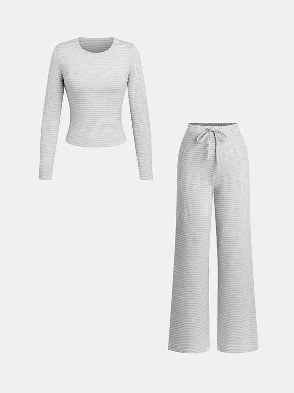 Women's striped printed long-sleeved T-shirt and trousers, casual two-piece set