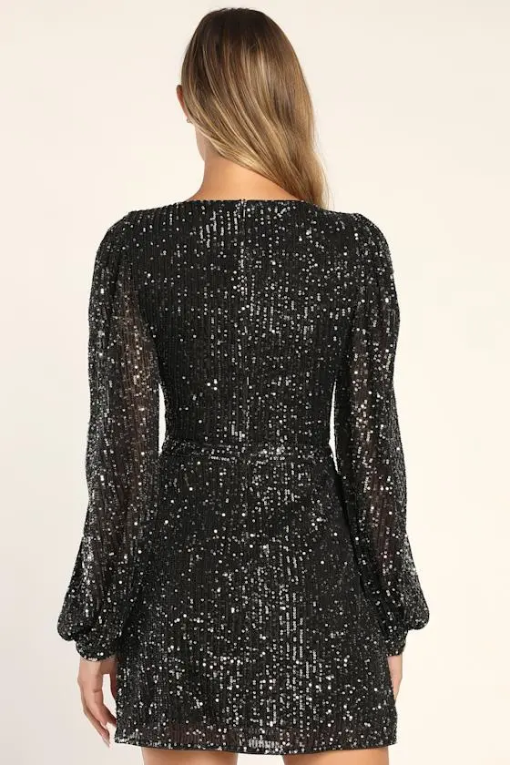 Festive Mood Gold Sequin Long Sleeve Mini Dress