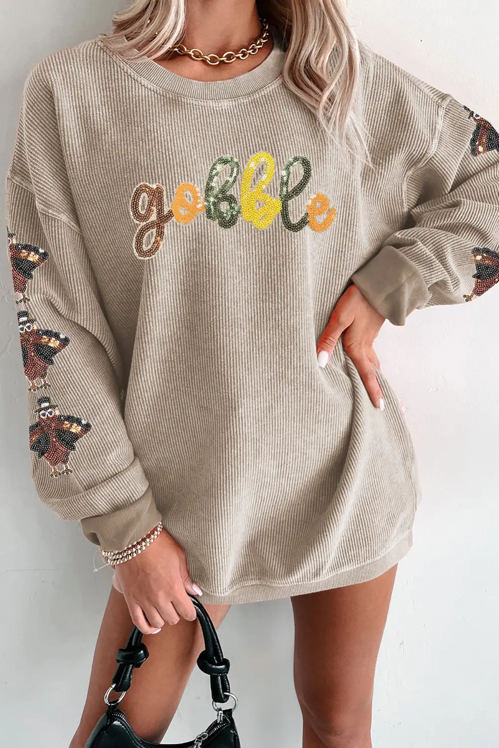 Relaxed Sequin Accent Patchwork Ribbed Sweatshirt