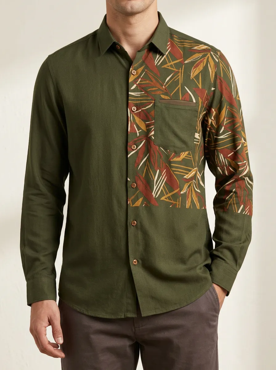 Men's Tropical Patterned Long Sleeve Shirt