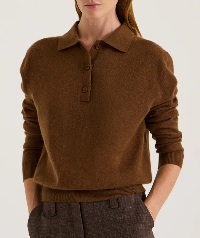 Caramel Cashmere Blend Polo Knit Jumper