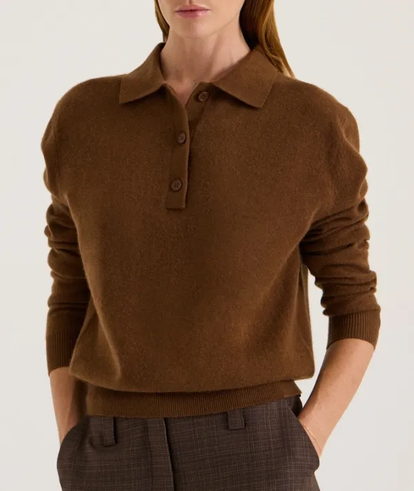 Caramel Cashmere Blend Polo Knit Jumper