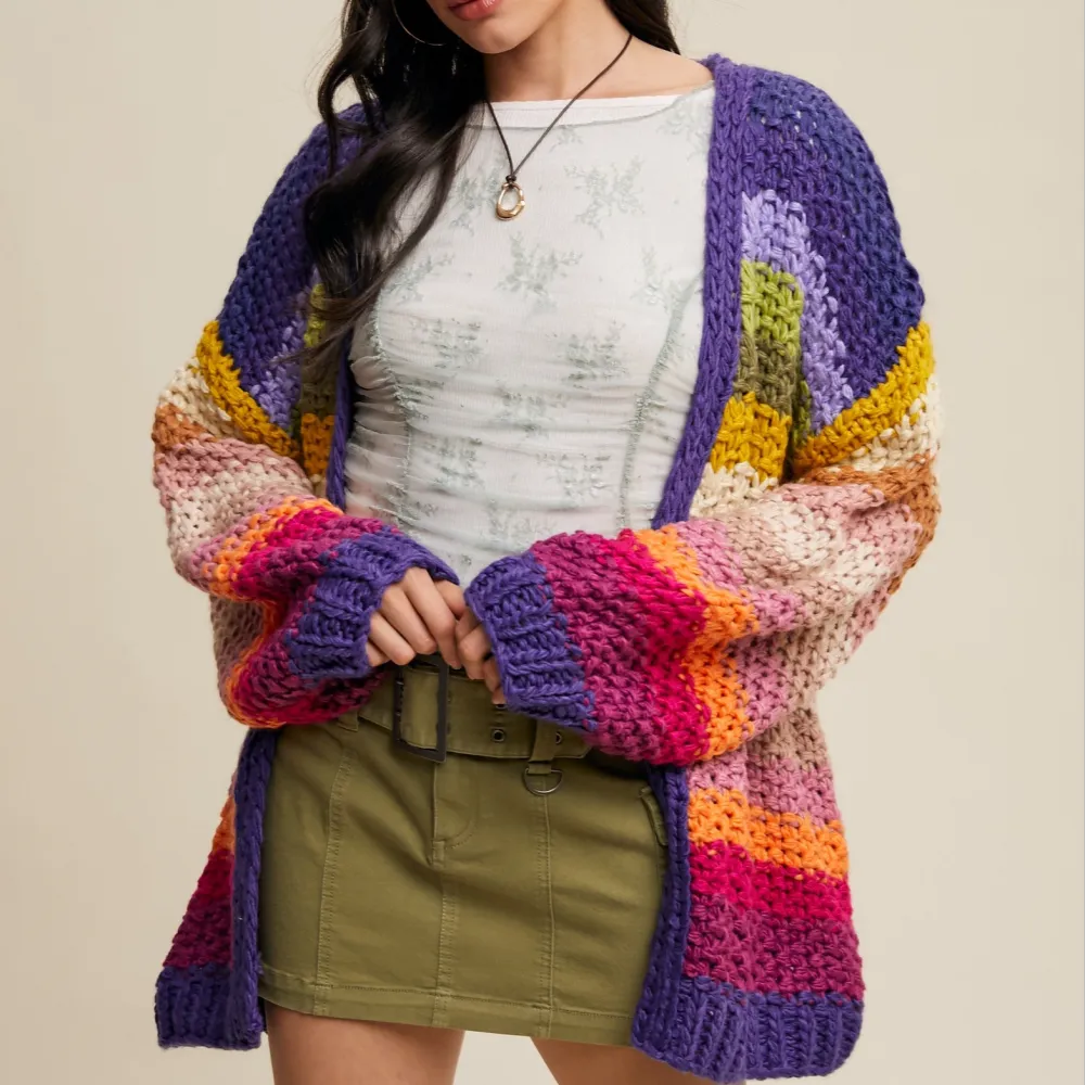 Modern Open Front Hand Crochet Crochet Chunky Knit Cardigan