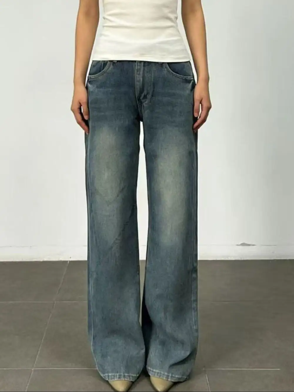 Textured Wide Leg Denim Jeans
