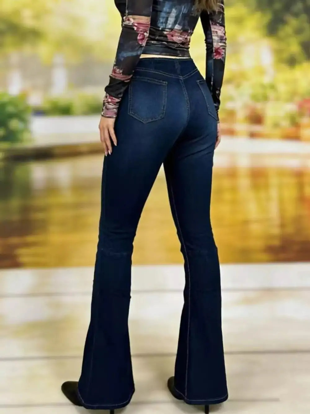 Washed High Waist Flare Leg Denim Jeans