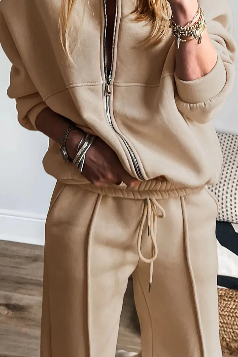 Refined Zip Up Long Sleeve Top And Pants Set