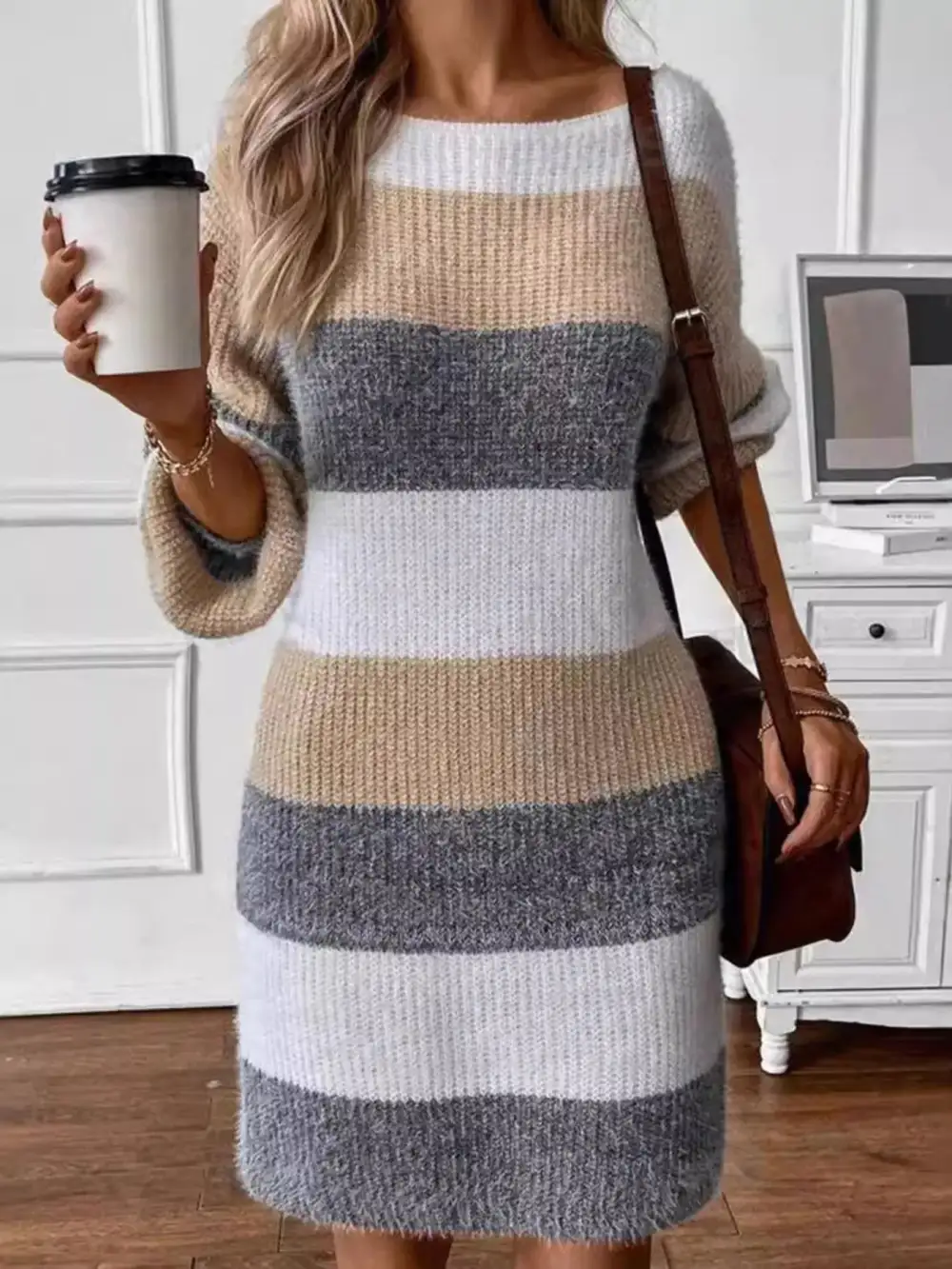 Patchwork Long Sleeve Sweater Dress