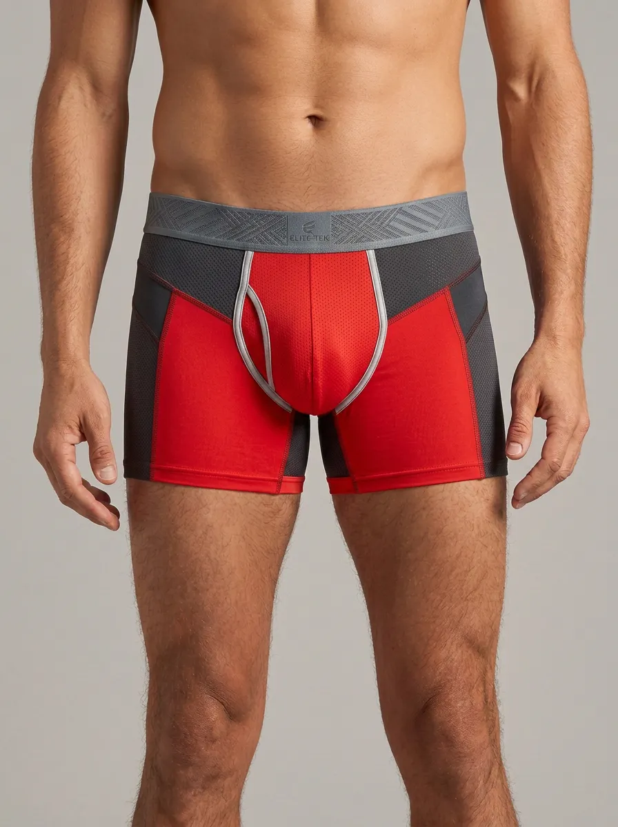 Men's Athletic Performance Grey Mesh More Printed Boxer Briefs