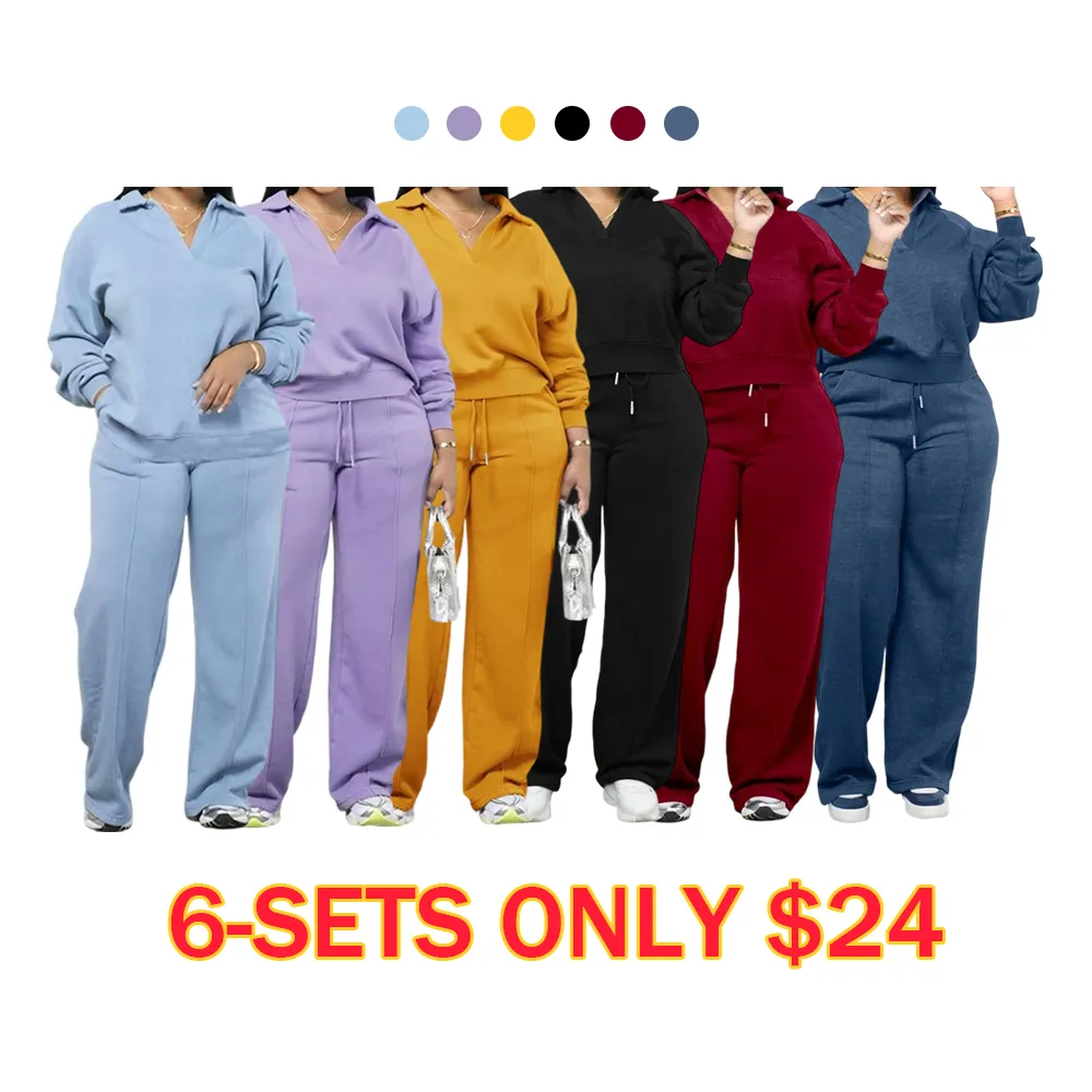 Women'S Solid Long Sleeve Sweatshirt & Drawstring Waist Pants Set