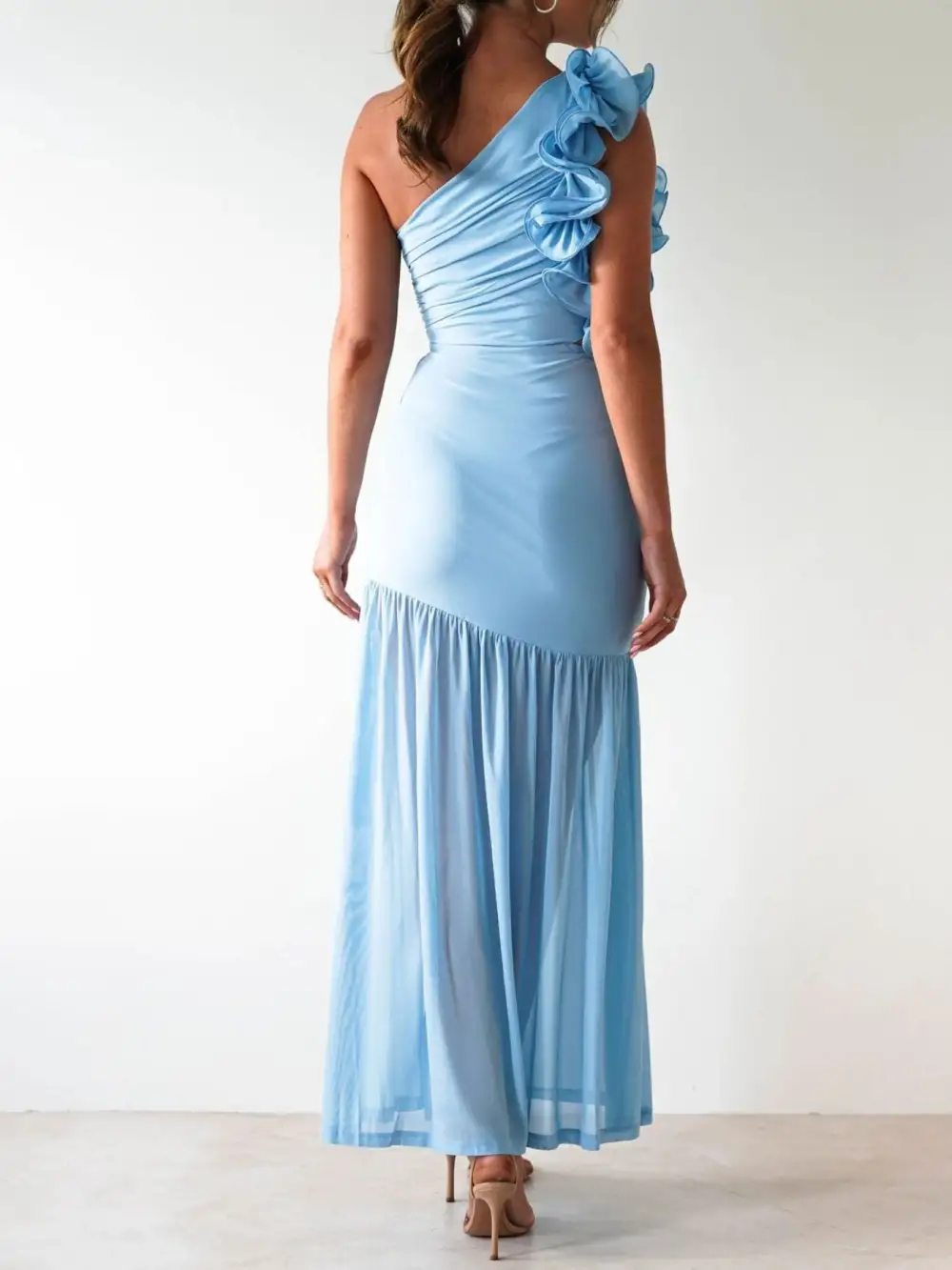 Gathered Detail Ruffle Maxi Dress