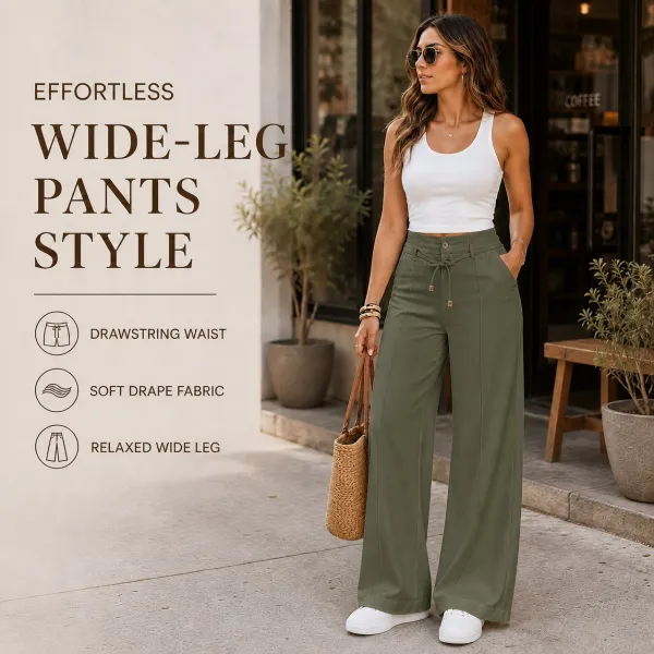 Women’s High Waisted Wide Leg Pants With Drawstring Waist Soft Lightweight Casual Trousers For Everyday Wear