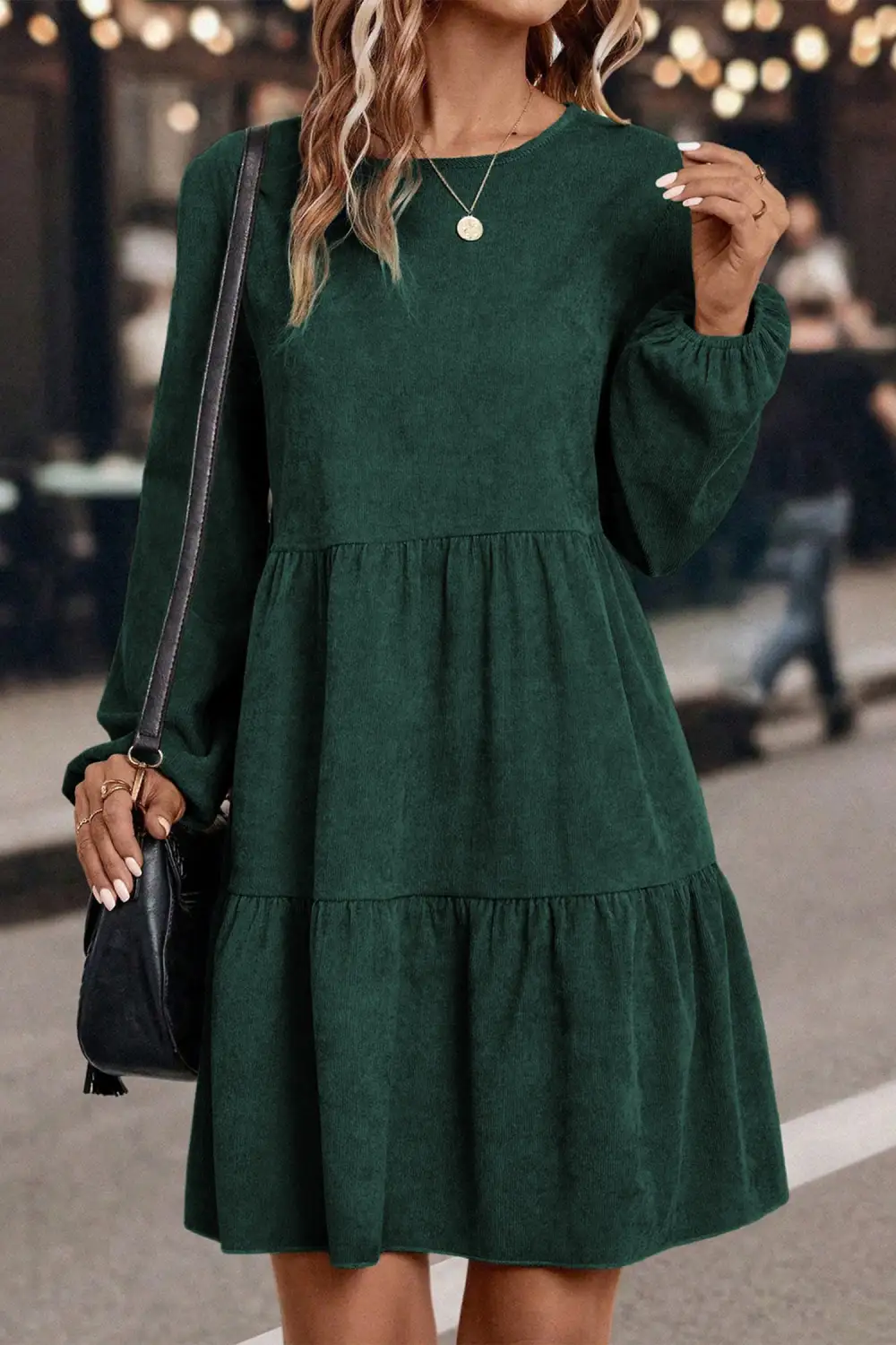 Wearable Cut Tiered Lantern Sleeve Mini Dress