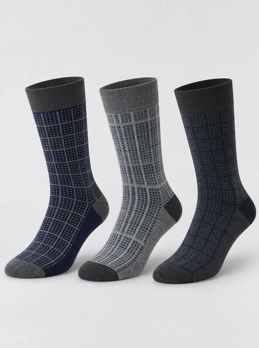 Men's Assorted Grid Pattern Crew Socks 3-Pack