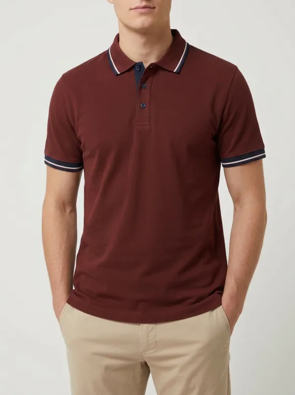 Men's Olive Green Contrast-Trim Tipped Polo Shirt